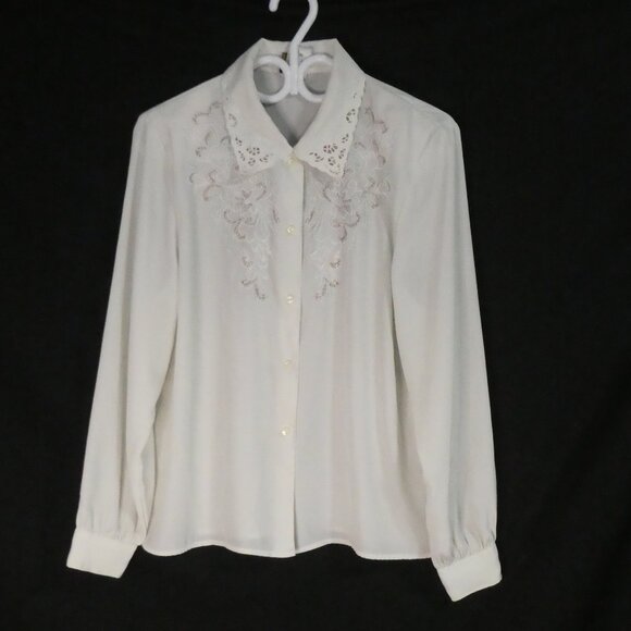 ELITE INTERNATIONAL | size 12 | White Embroidered Blouse - Picture 1 of 15